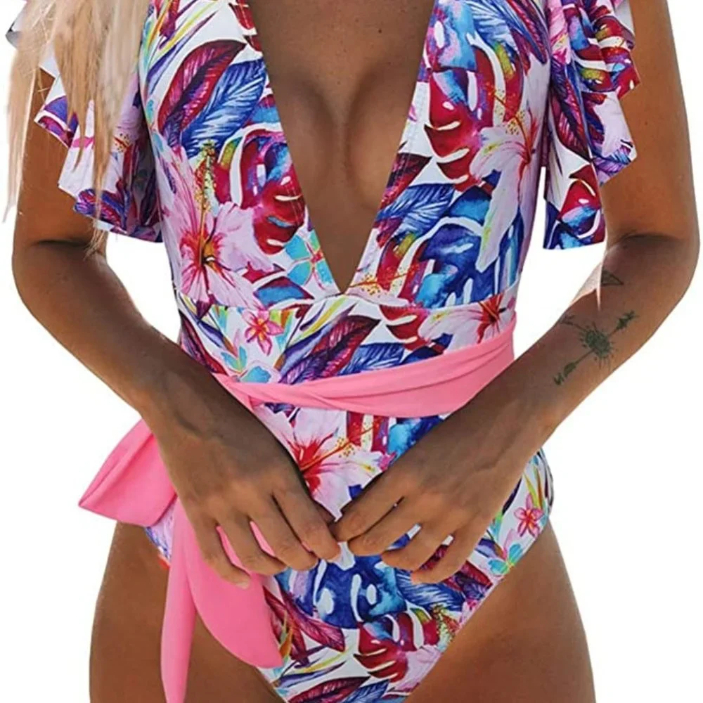 NWT Telaura One Piece Ruffle Floral Print Swimsuit - Picture 2 of 10